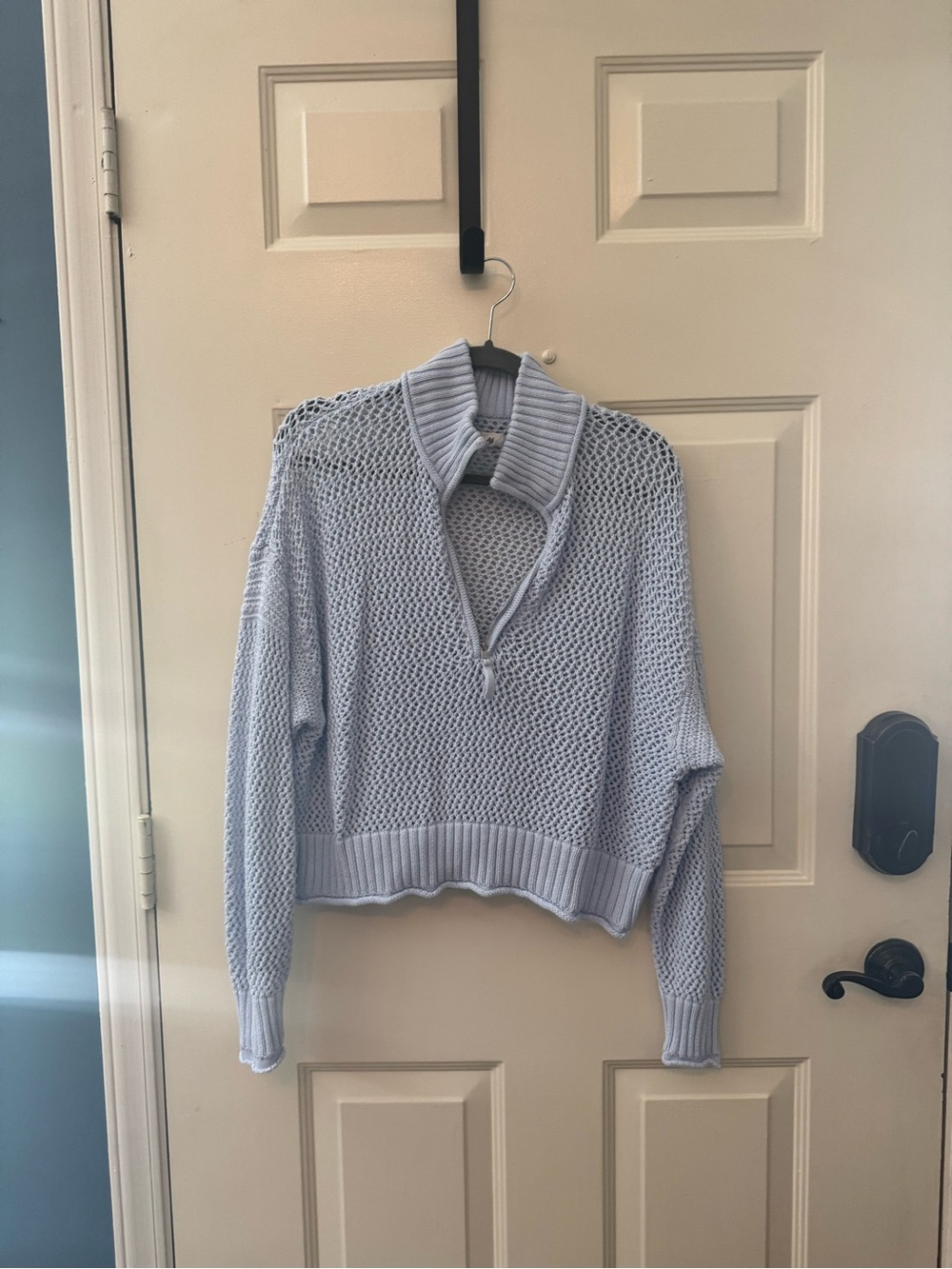 aerie Light Blue Knit Half-Zip Turtleneck Sweater